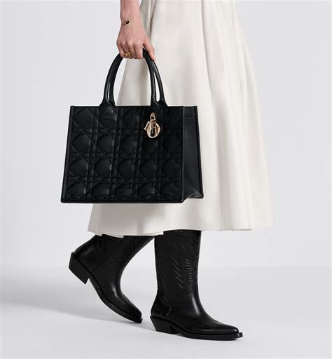 Medium Dior Book Tote Black Macrocannage Calfskin 